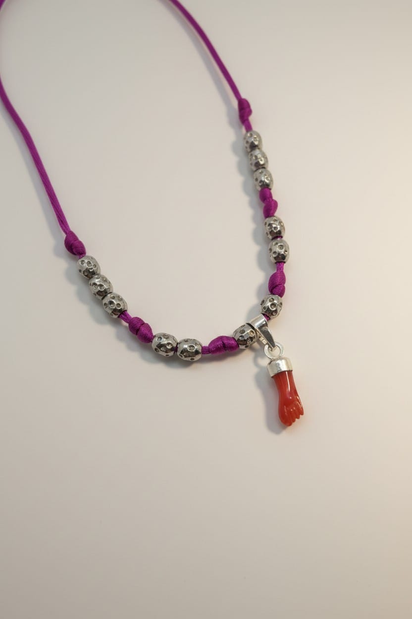 Collier enfant main corse violet et argenté