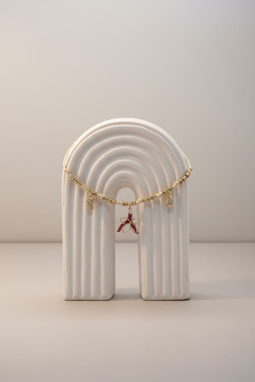 collier femme beige nacré corail rouge