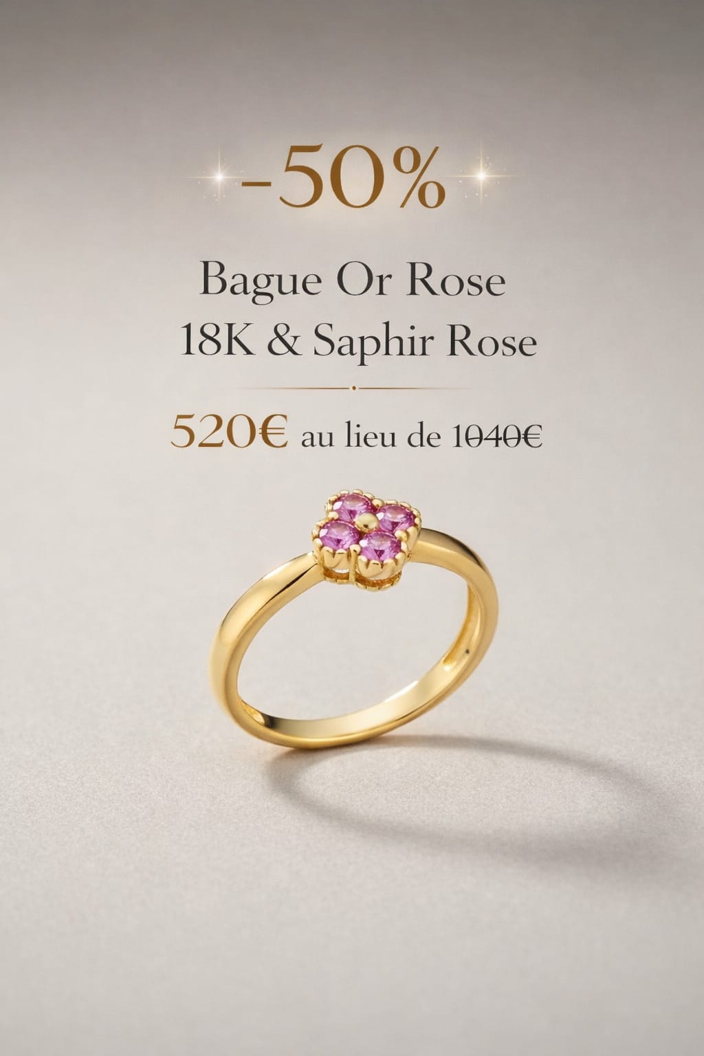 Bague femme Or Rose 18K et Saphir Rose