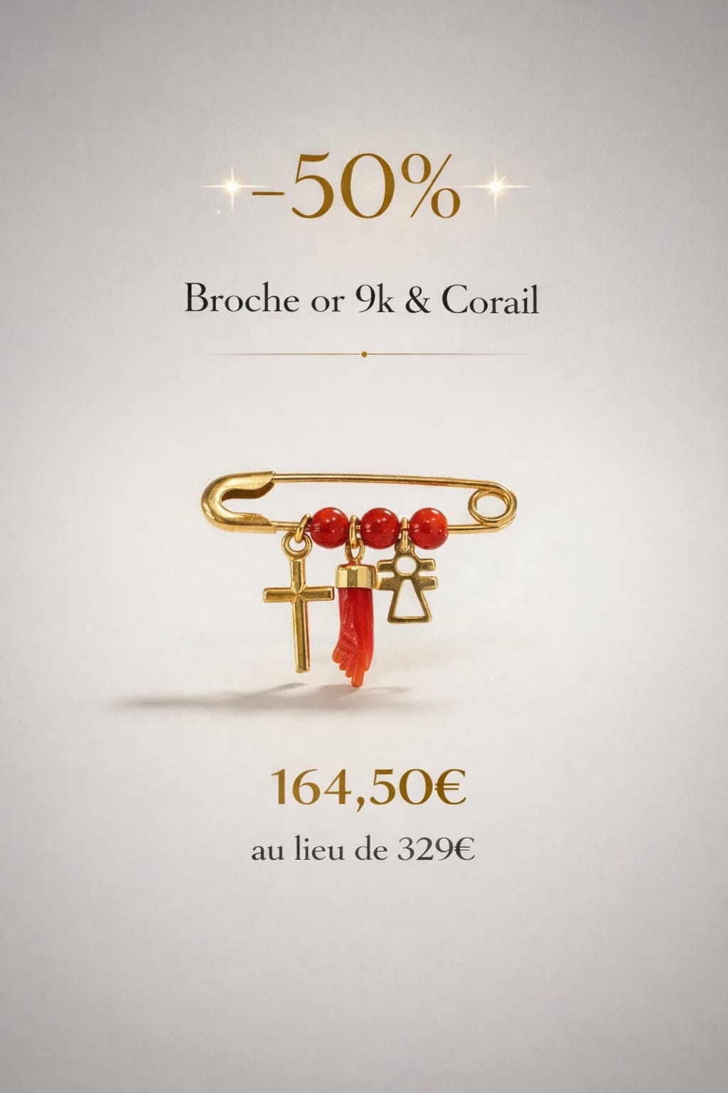 Broche Femme en Or 9 carats et Corail rouge de Corse