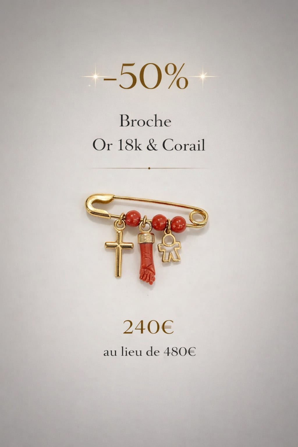 Broche Femme en Or 18 Carats et Corail rouge de Corse