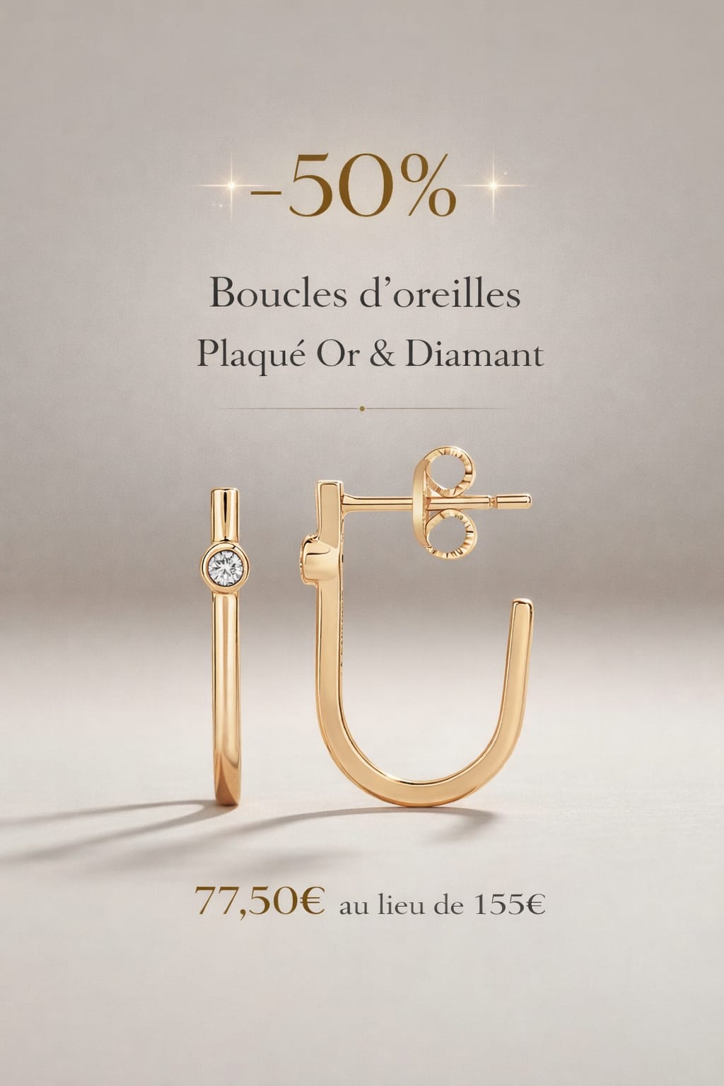 Boucles doreilles femme Plaqué Or et Diamant