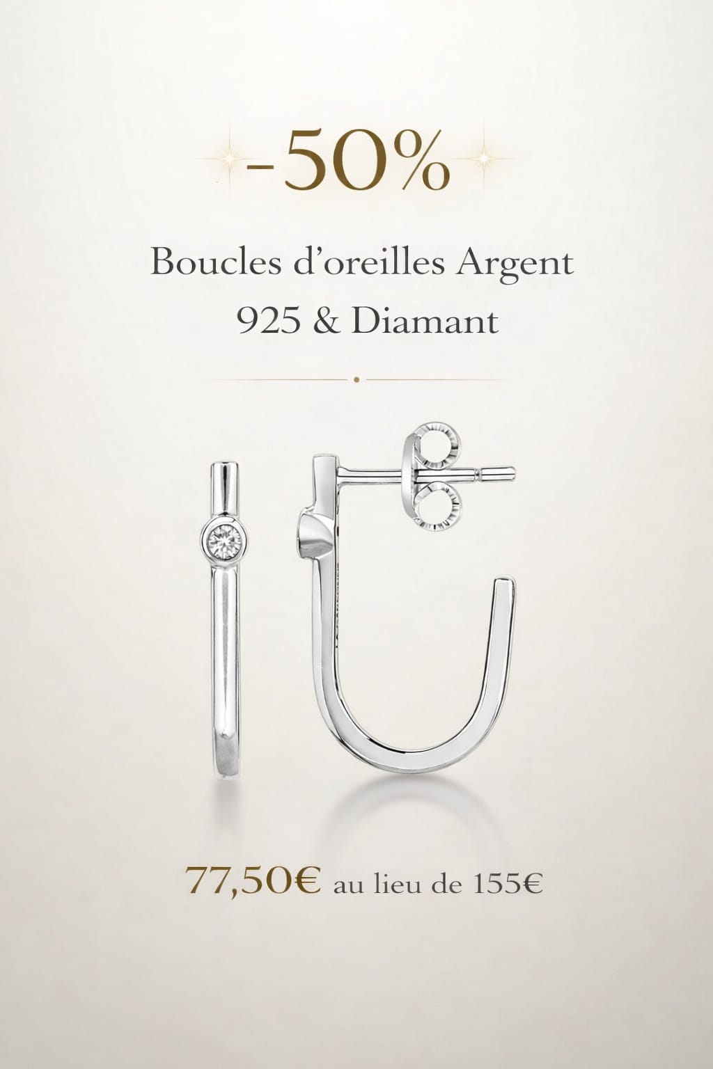 Boucles doreilles femme en Argent 925 et Diamant