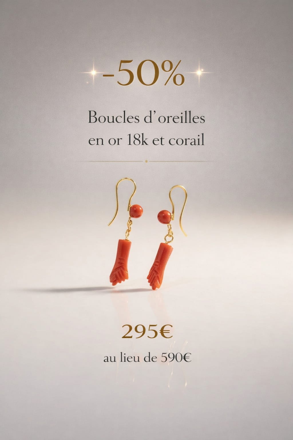 Boucles doreilles Femme en Or 18 K et Corail rouge de Corse