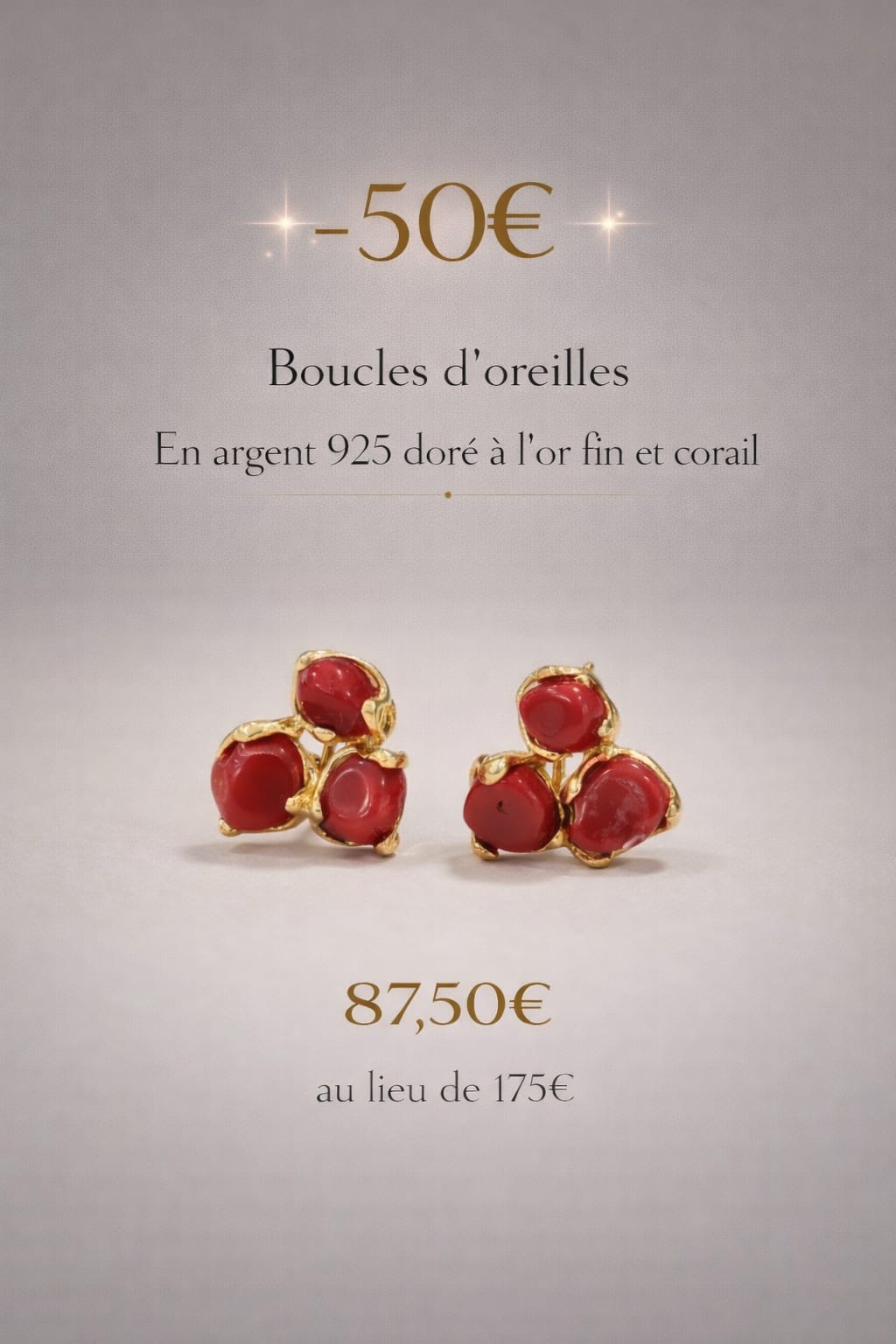 Boucles d'oreille corail rouge argent doré - Boucles d'oreille Alta