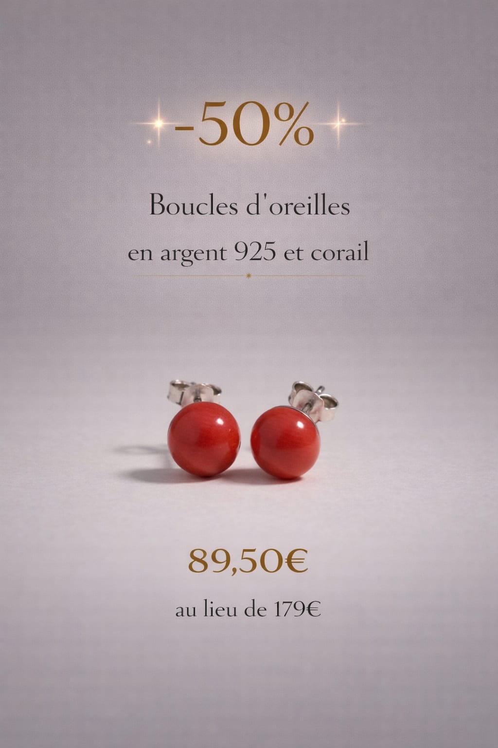 Boucles doreilles en argent 925 et corail rouge de corse