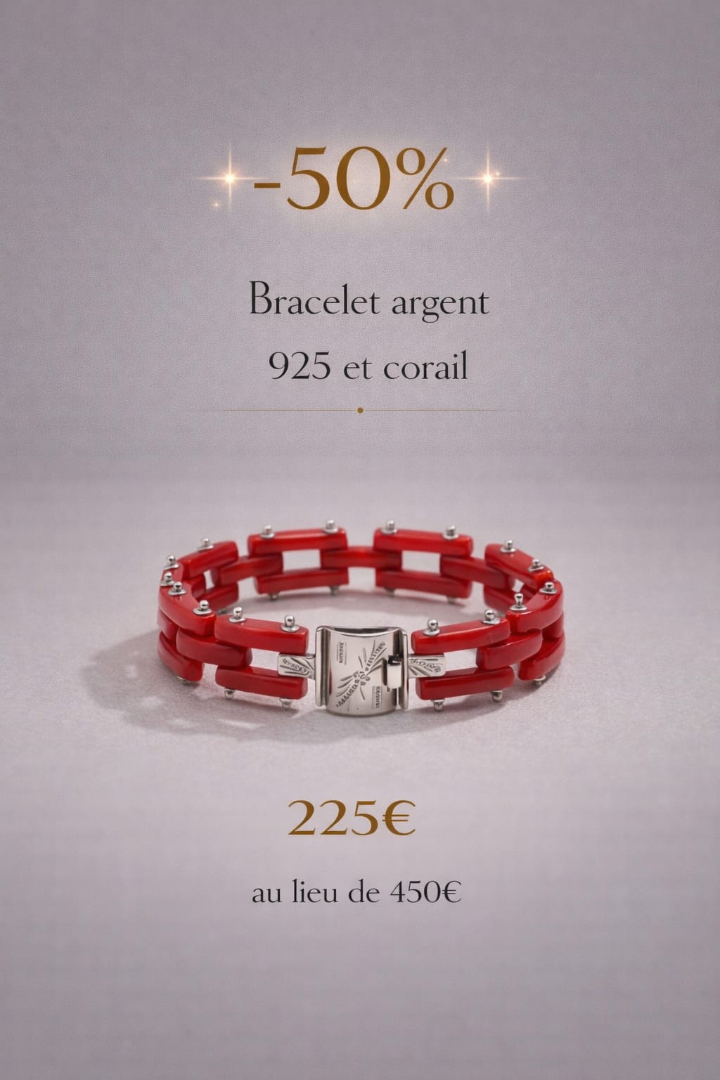 Bracelet femme en argent 925 et corail