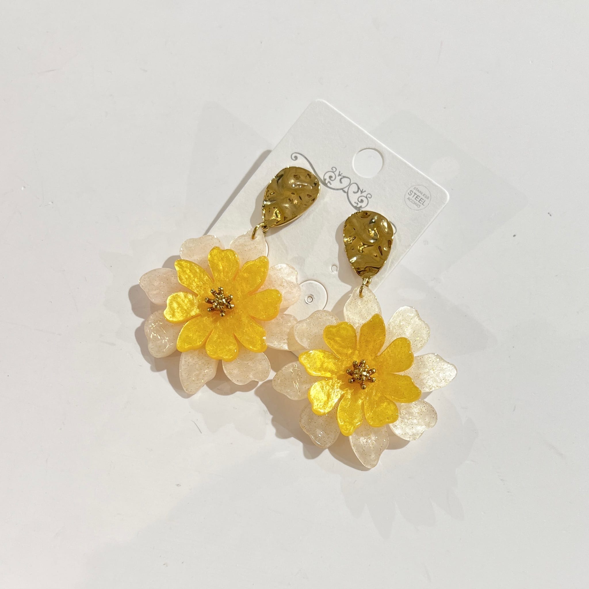boucles d'oreilles fleurs femme jaune