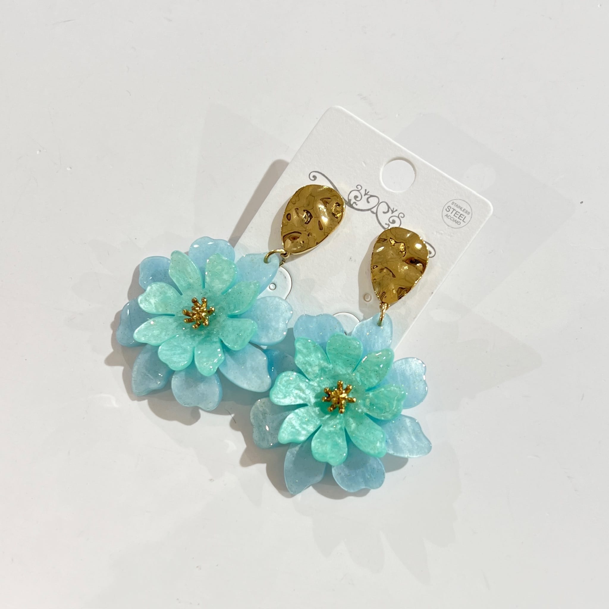 boucles d'oreilles fleurs femme bleu