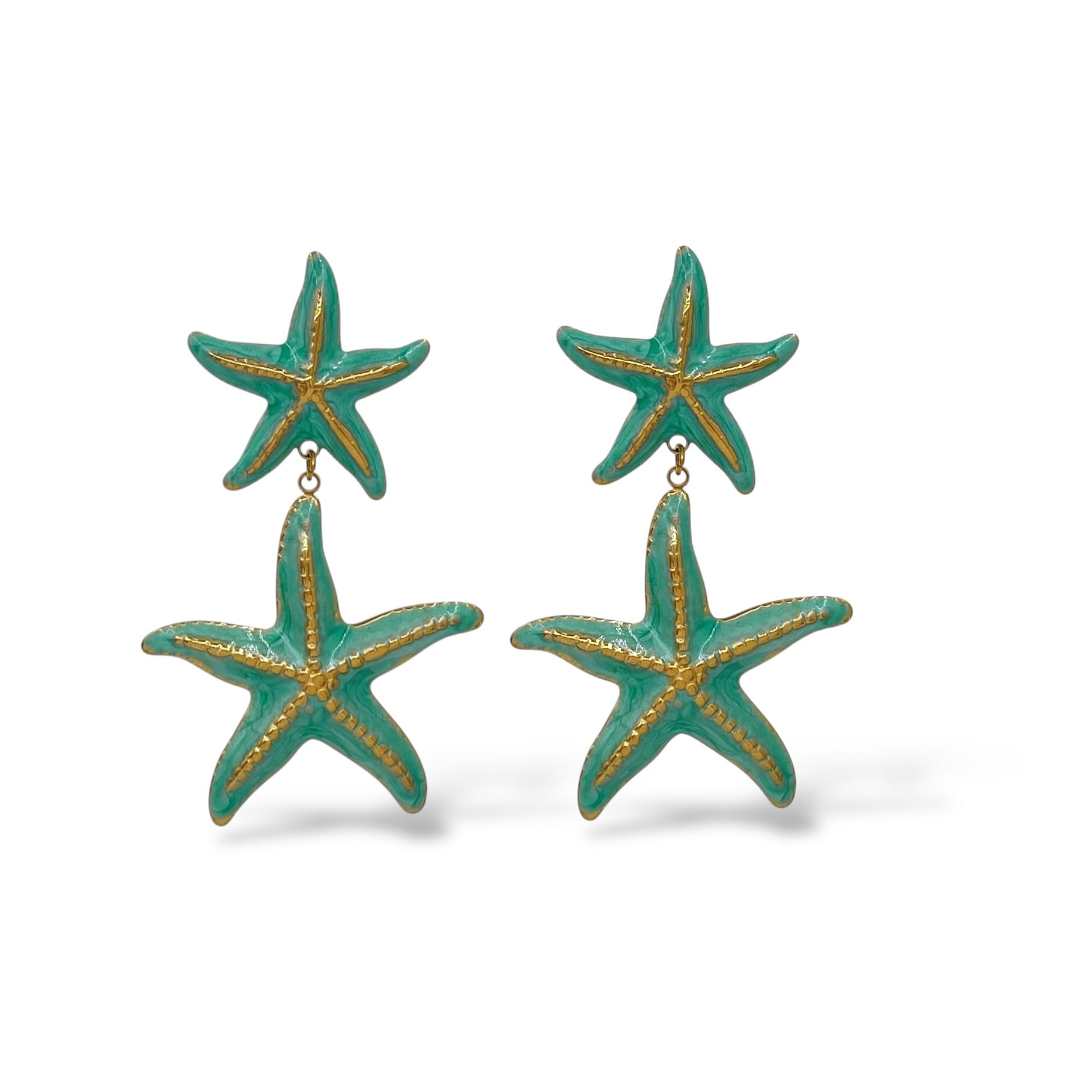 Boucles doreilles étoile de mer vert et doré