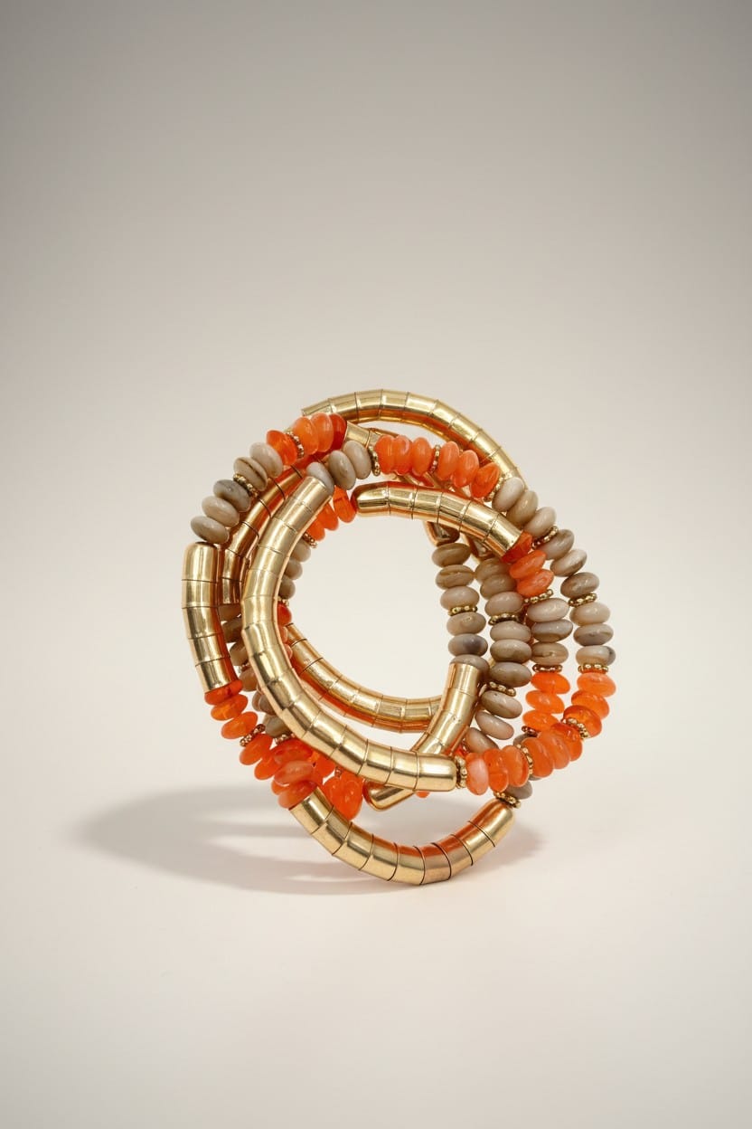 bracelet fantaisie femme tendance orange et doré