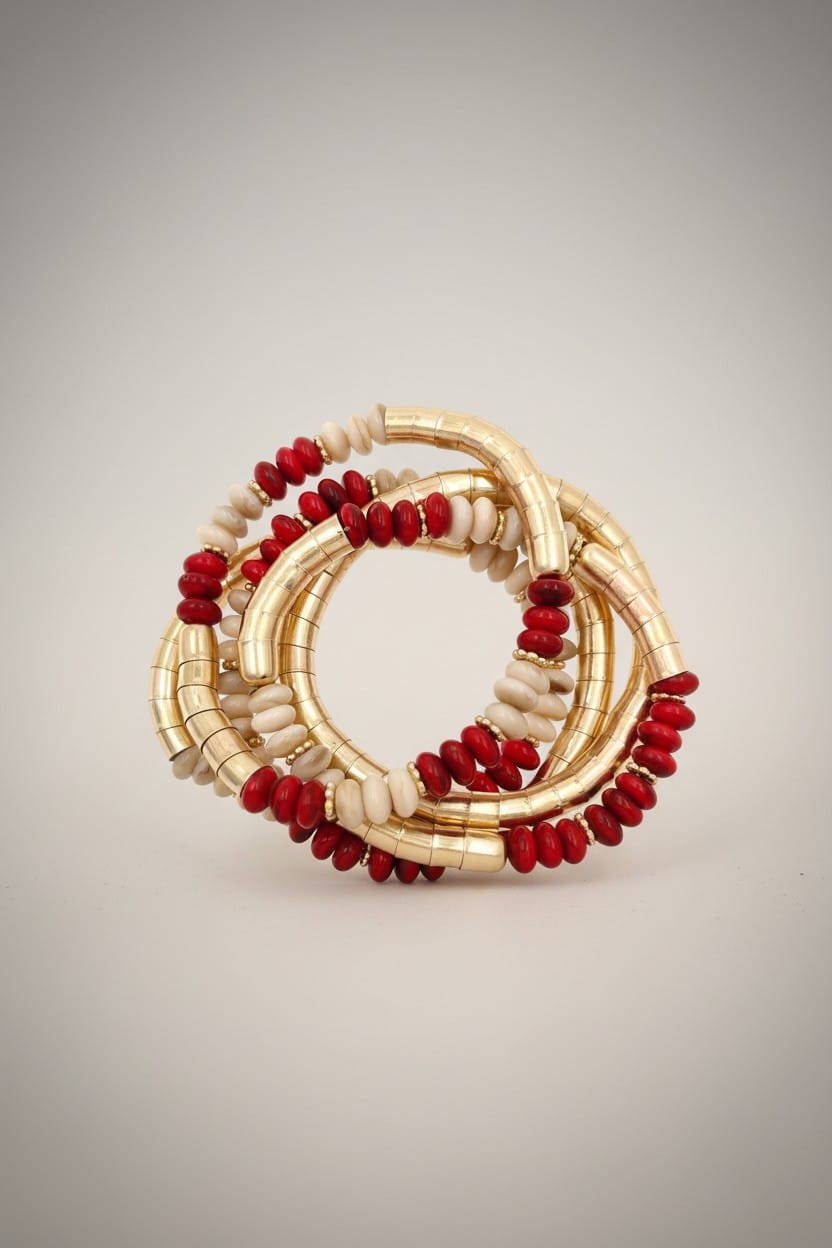 bracelet fantaisie femme élégant rouge et doré