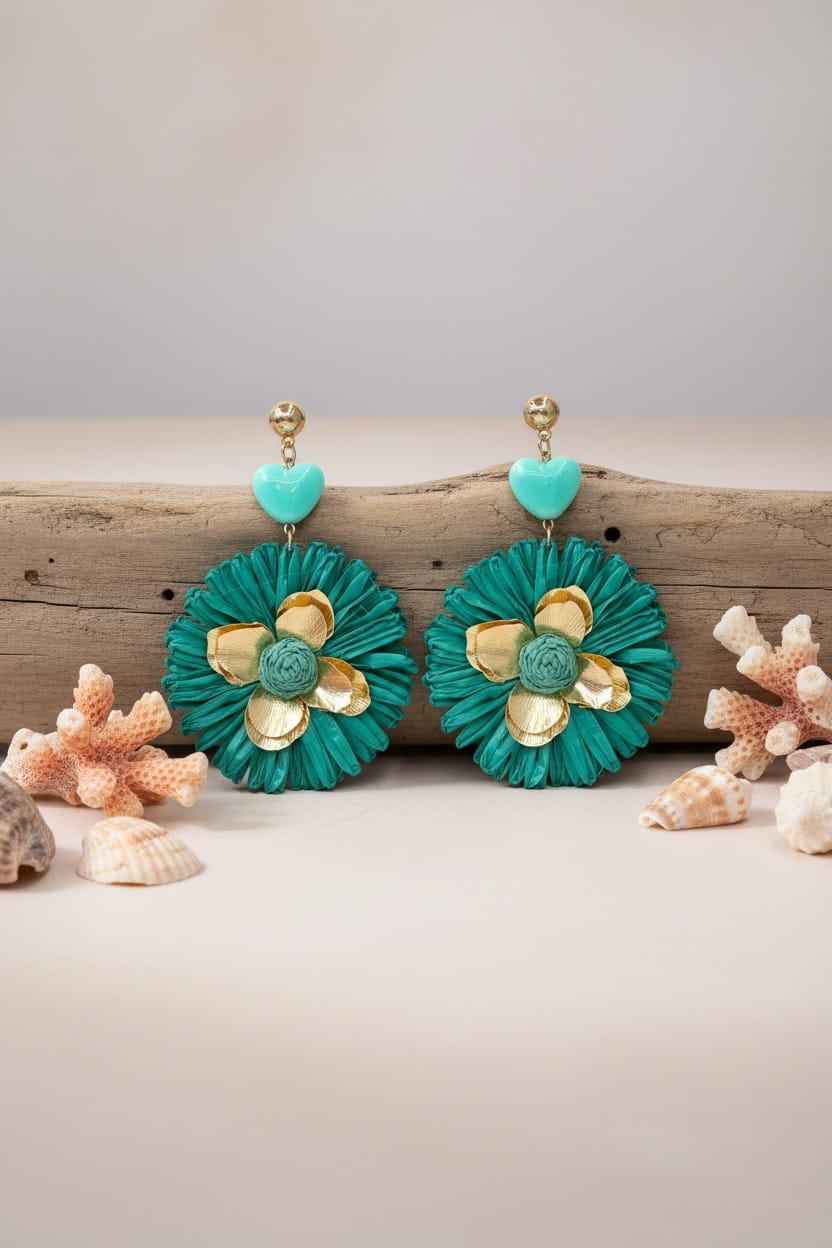 boucle d’oreille fantaisie femme coeur turquoise