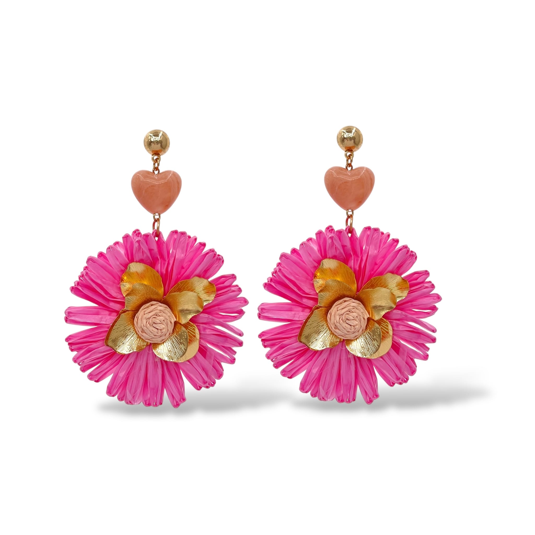 boucles d’oreilles fantaisie originales avec un coeur rose