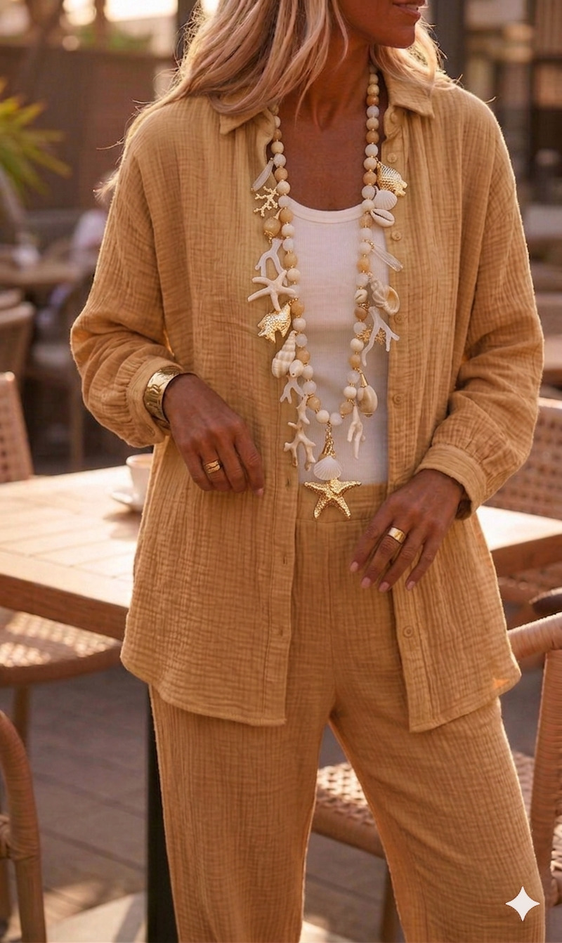 Sautoir femme tendance 2026 blanc et beige