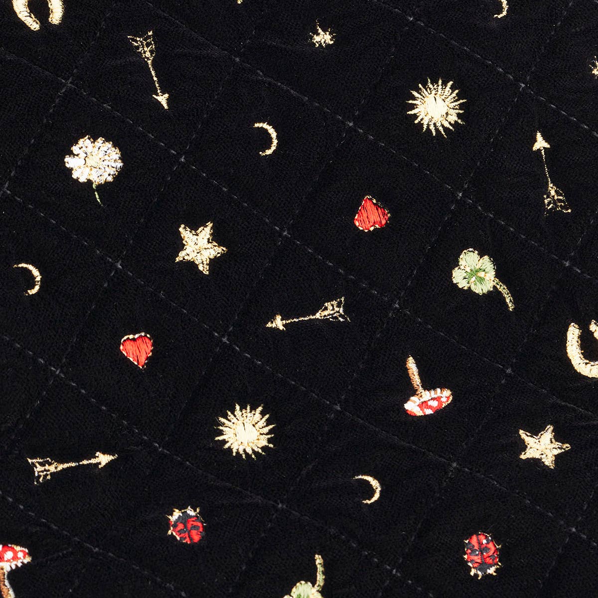 Rouleau à bijoux en velours noir matelassé avec motif brodé chic