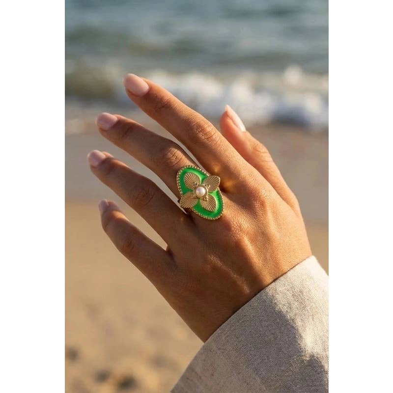 Bague réglable élégante et raffinée pour femme verte