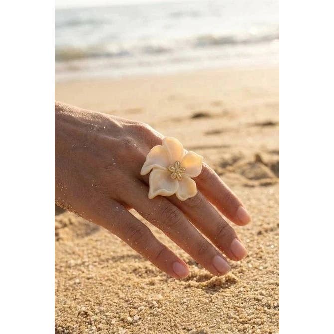 Bague Fleur pour femme beige