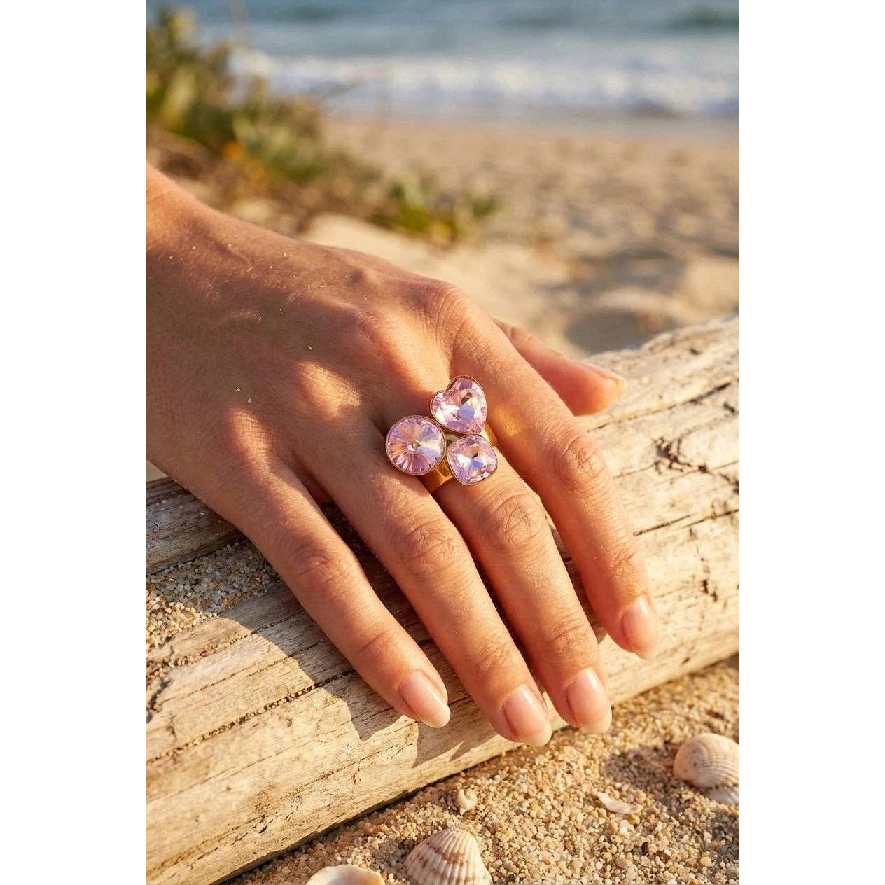 Bague réglable fantaisie pour femme cristal rose