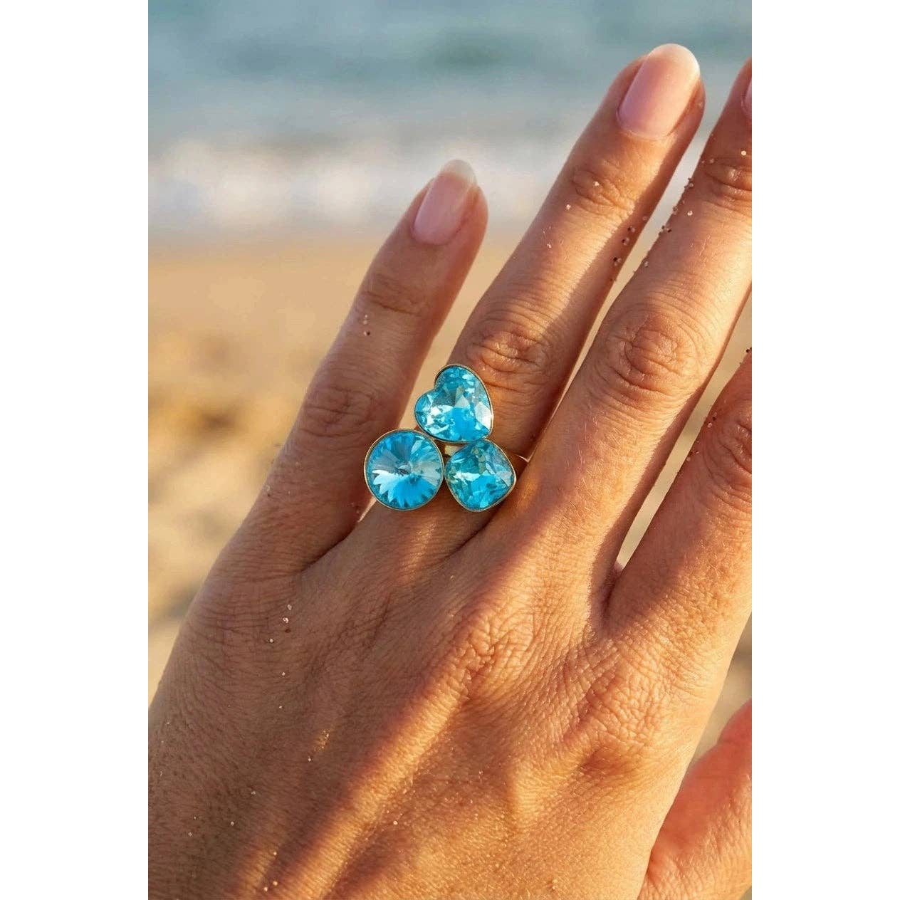 Bague réglable fantaisie pour femme cristal couleur bleu