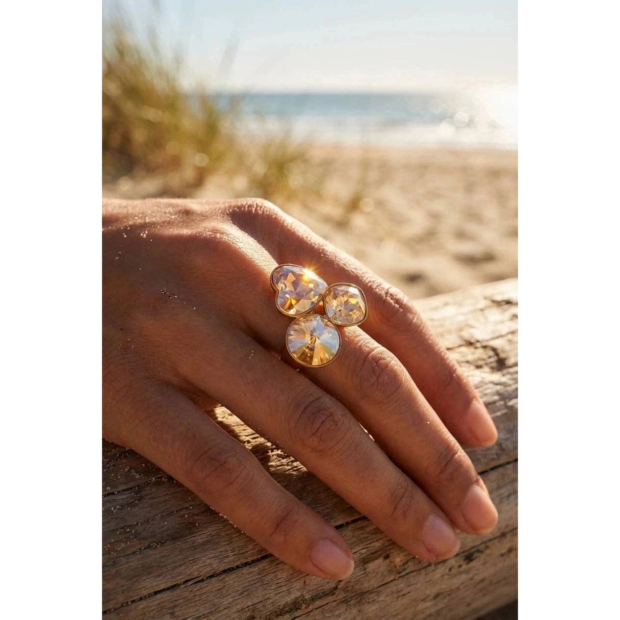Bague réglable fantaisie pour femme cristal couleur brillante gold