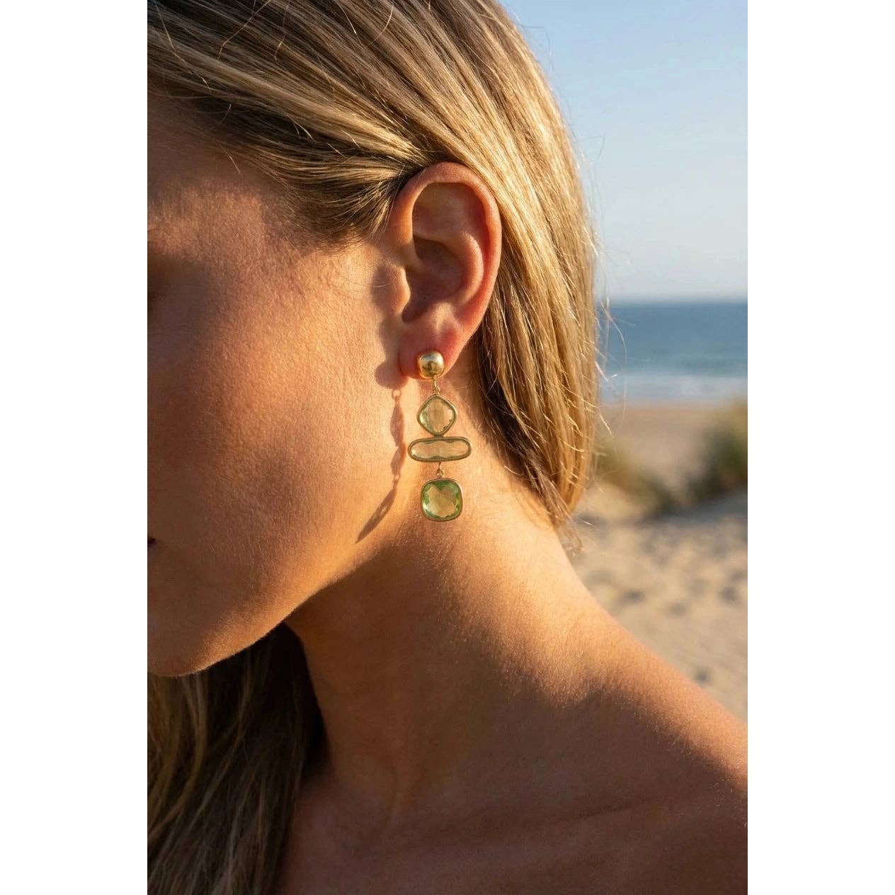 Boucles d'oreilles pendantes cristal verte