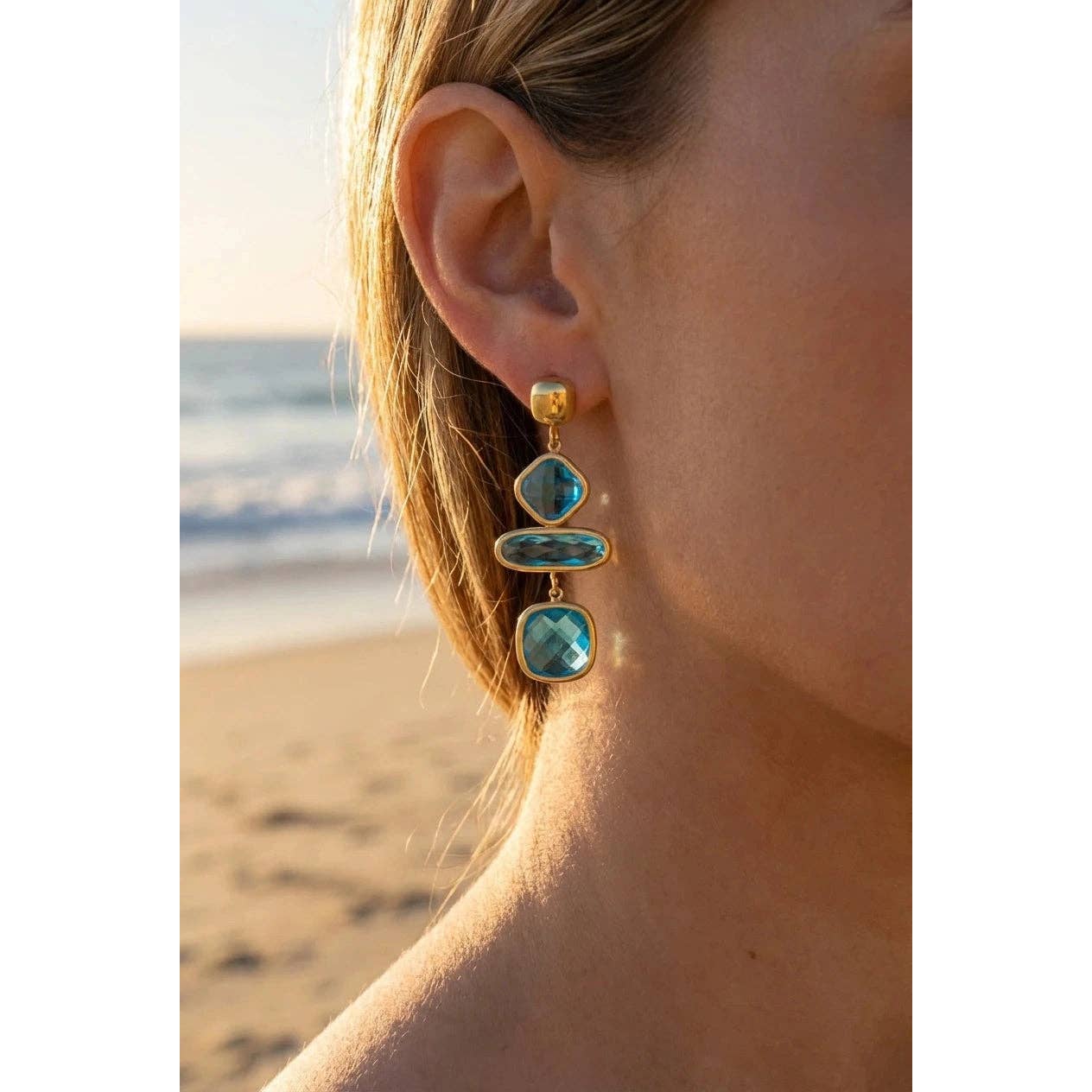 Boucles d'oreilles femmes pendantes cristal bleu