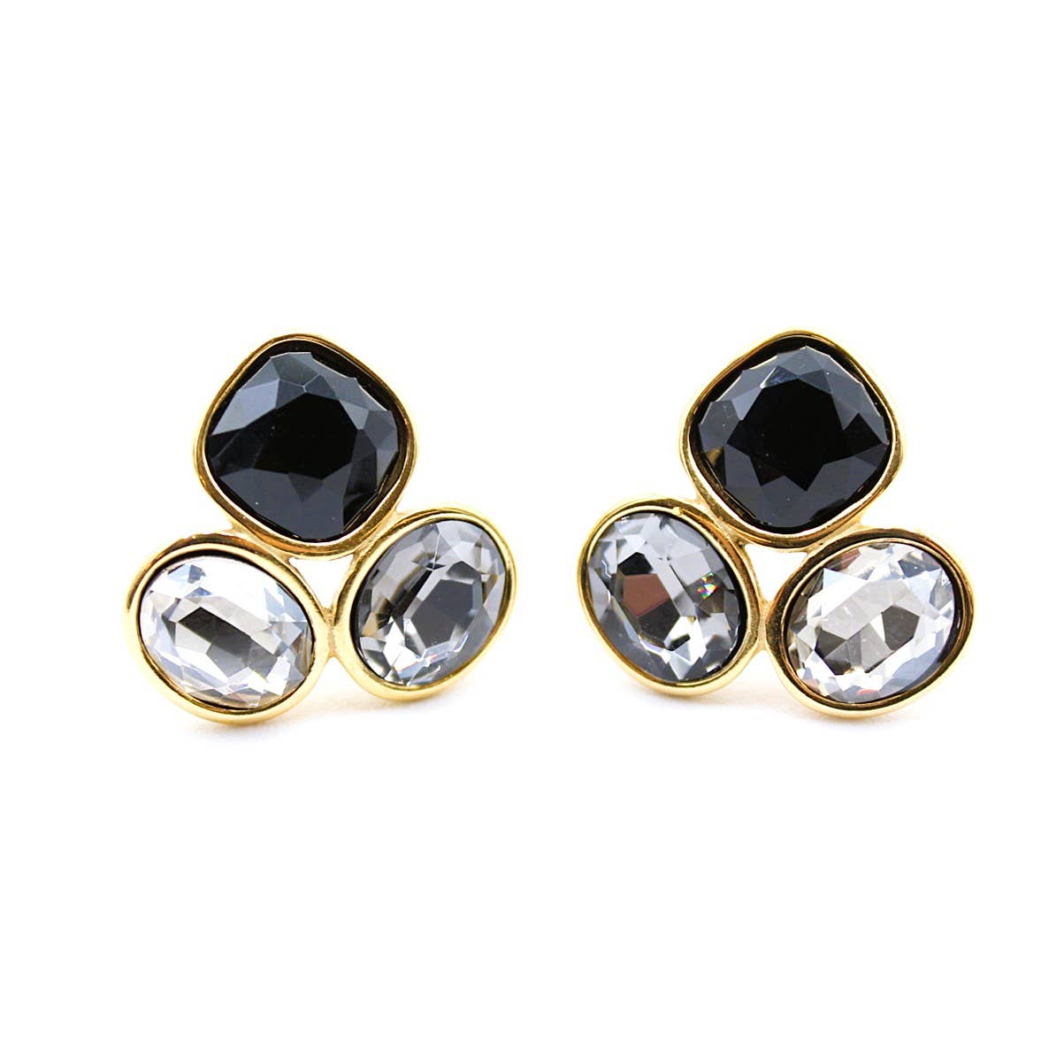 Boucles d'oreilles tendance cabochons noir et cristal