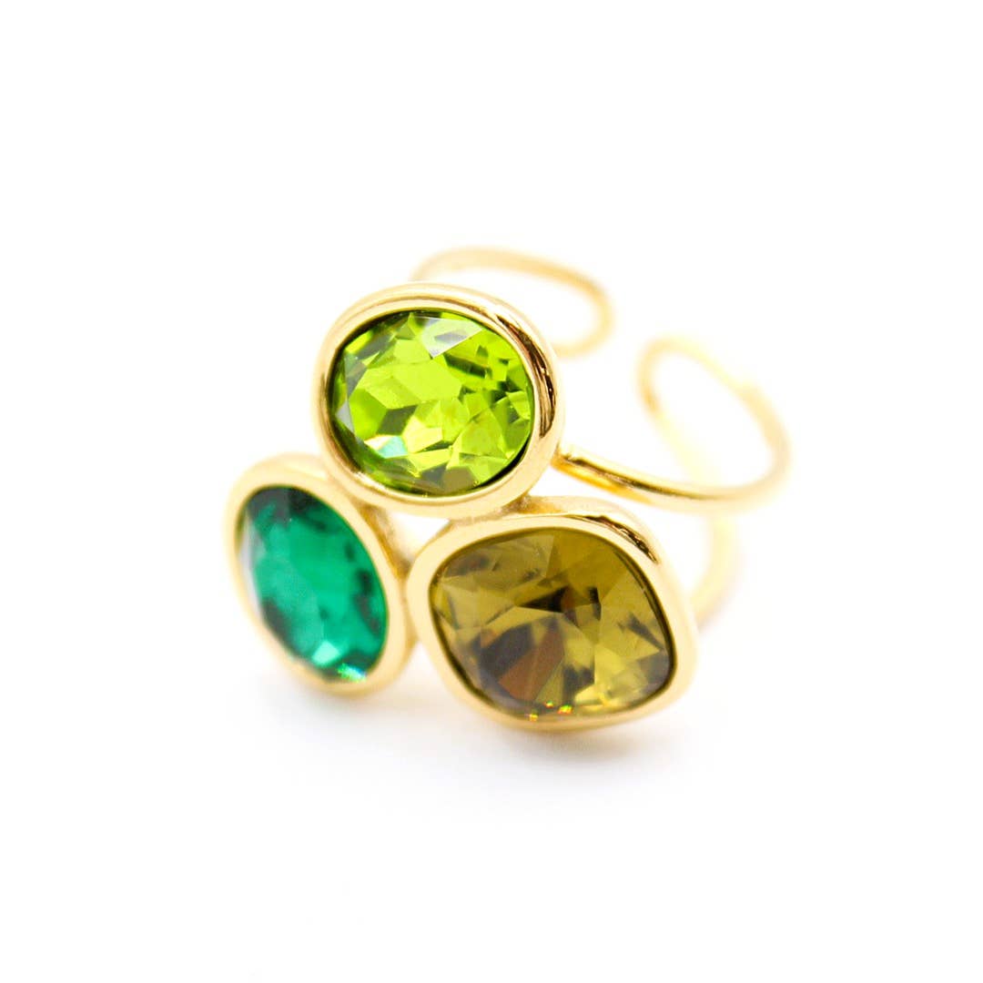 Bague femme réglable acier inoxydable verte et bleu