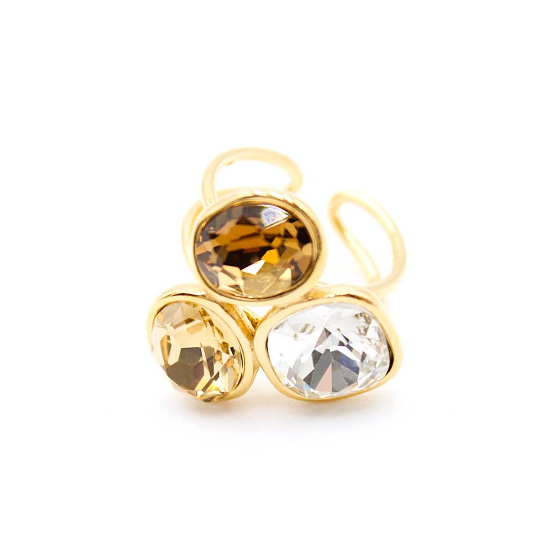 Bague femme réglable acier inoxydable crème et marron