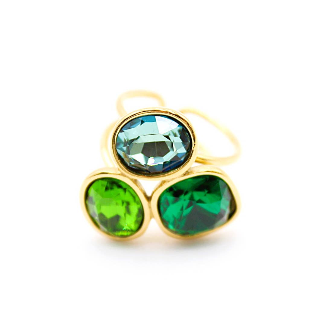 Bague femme réglable acier inoxydable vert bleu trois couleurs