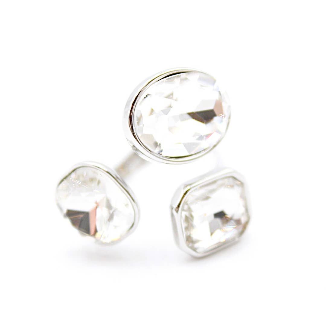 Bague femme réglable acier inoxydable cristal