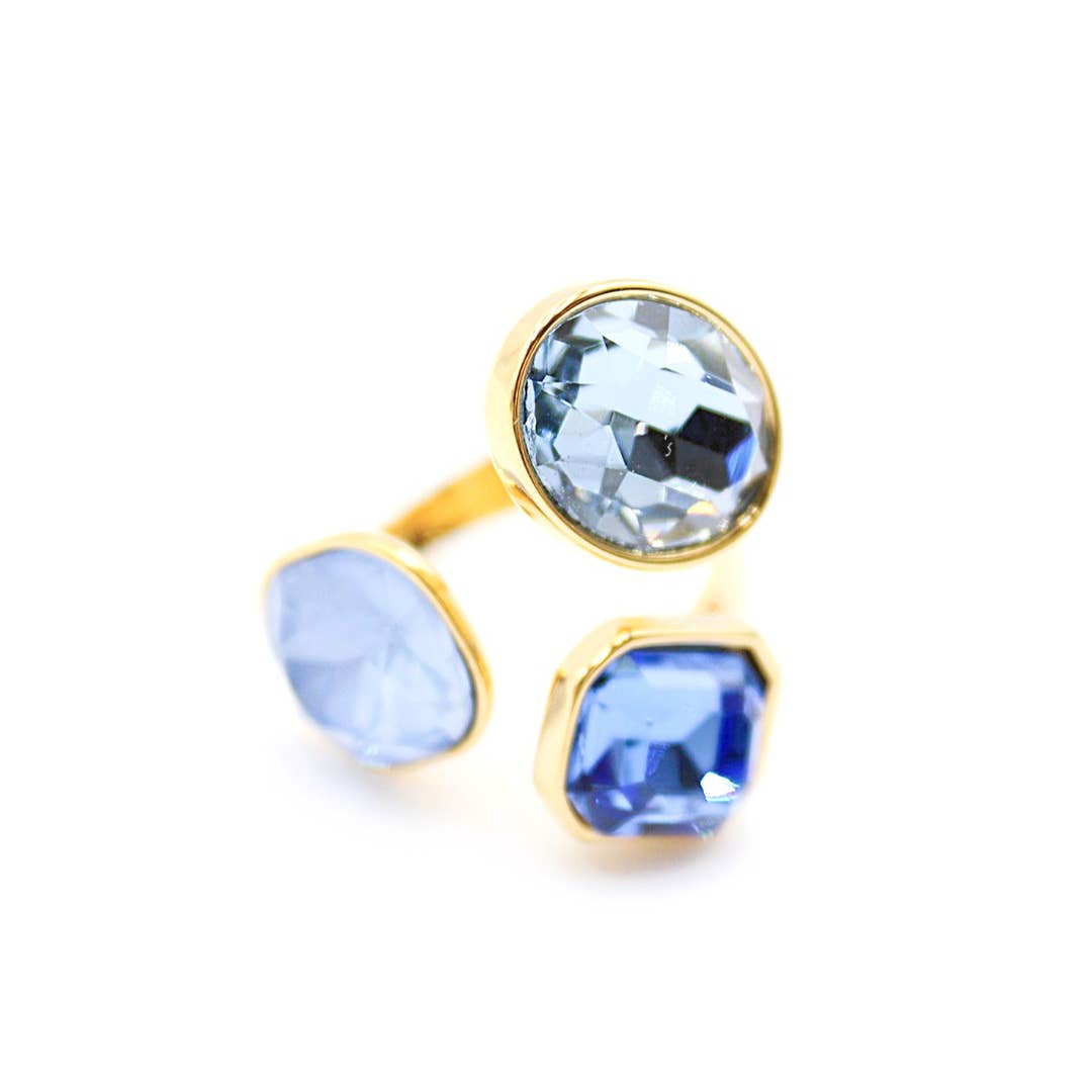 Bague femme réglable acier inoxydable trois bleu