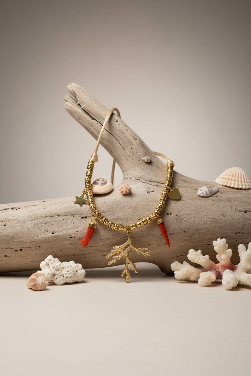Collier corail veritable et acier inoxydable pour femme