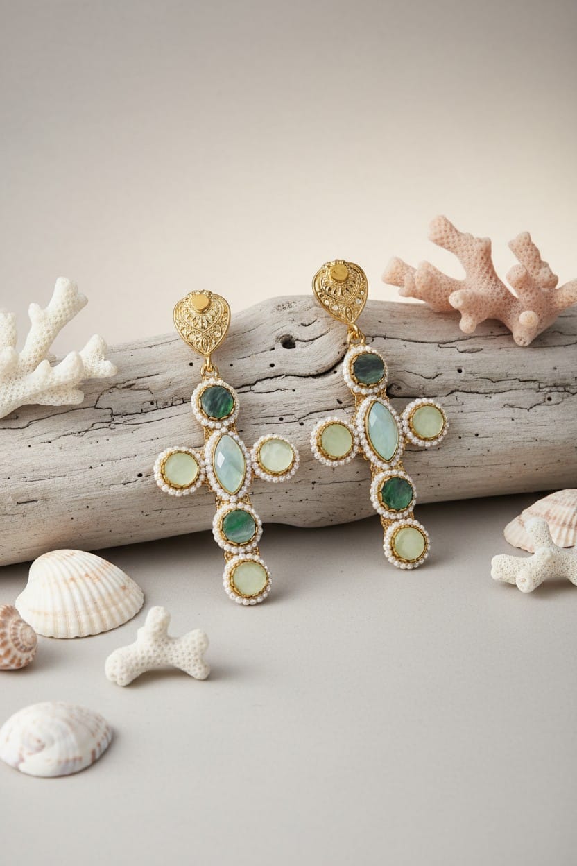Boucles doreilles fantaisie pendantes verte