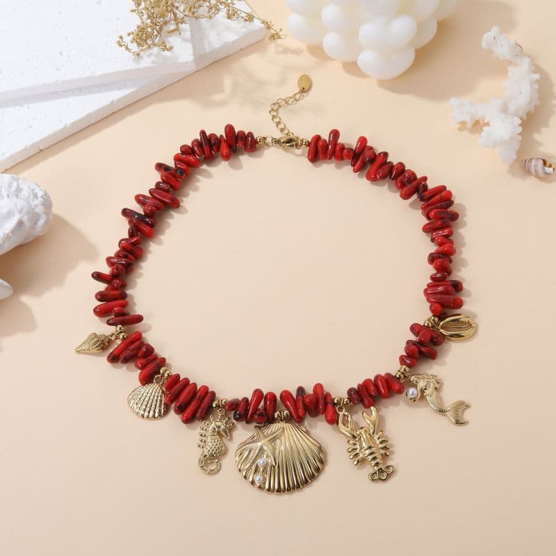 Collier gri-gri femme fantaisie rouge