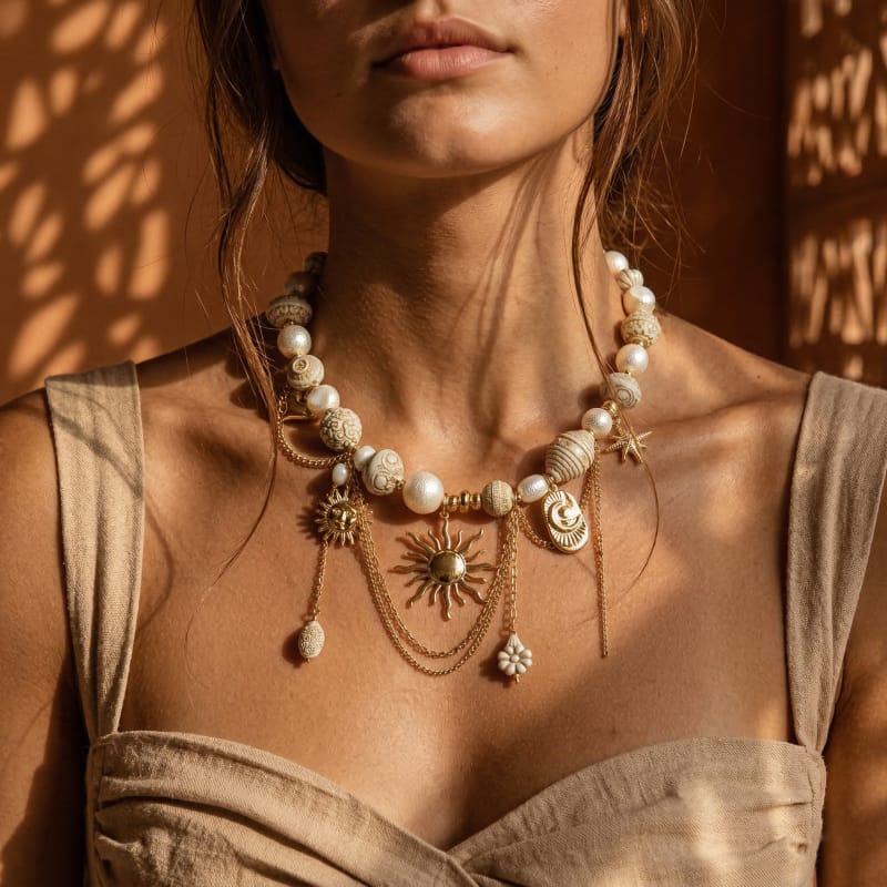 Collier bohème soleil et perles