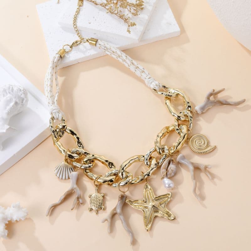 Bijou de plage collier pampilles marines