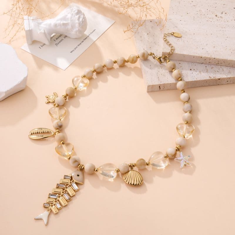 Collier fantaisie marine cristal et doré