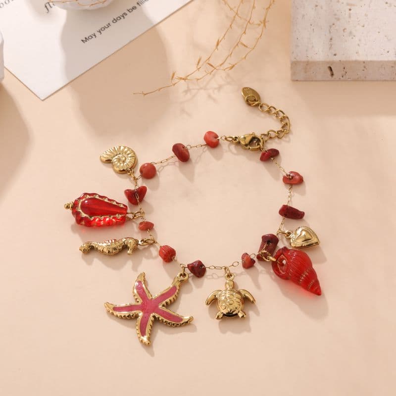Collier de vacances chic esprit Méditerranée rouge