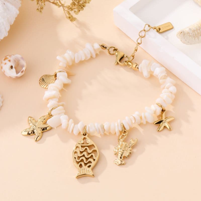 Bracelet ajustable breloques marines fantaisie blanc