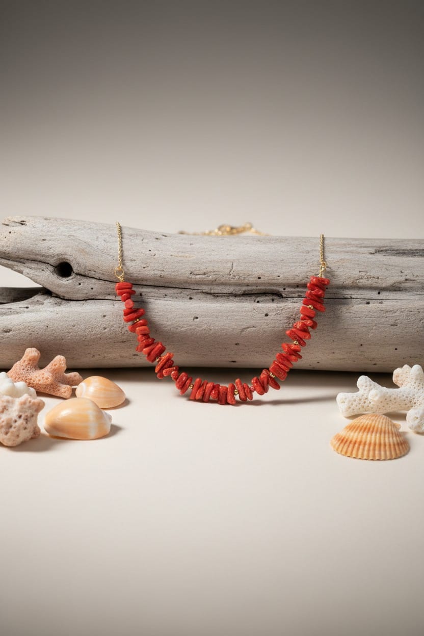 Collier corail argent 925 plaque or