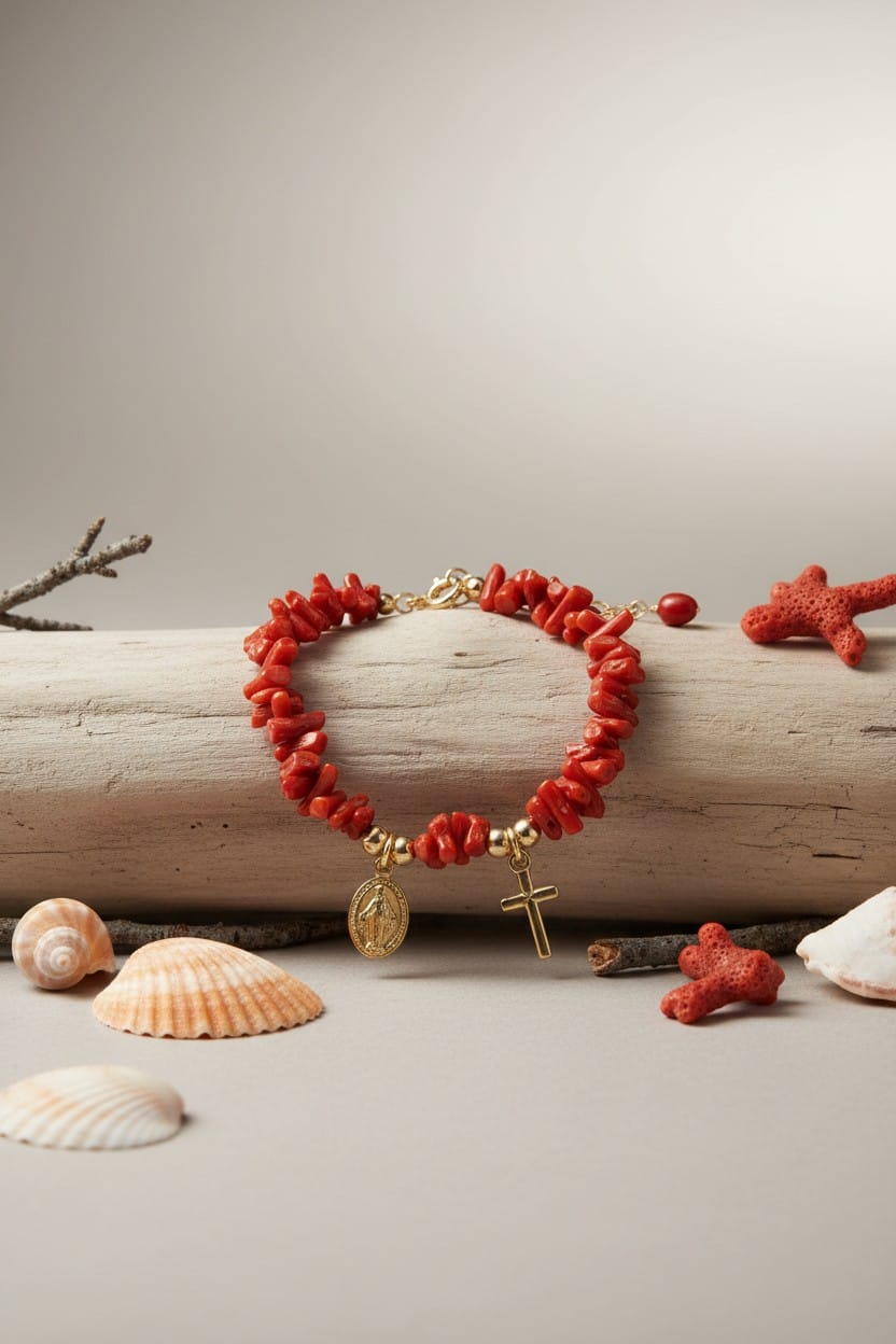 Bracelet corse corail argent 925 plaque or