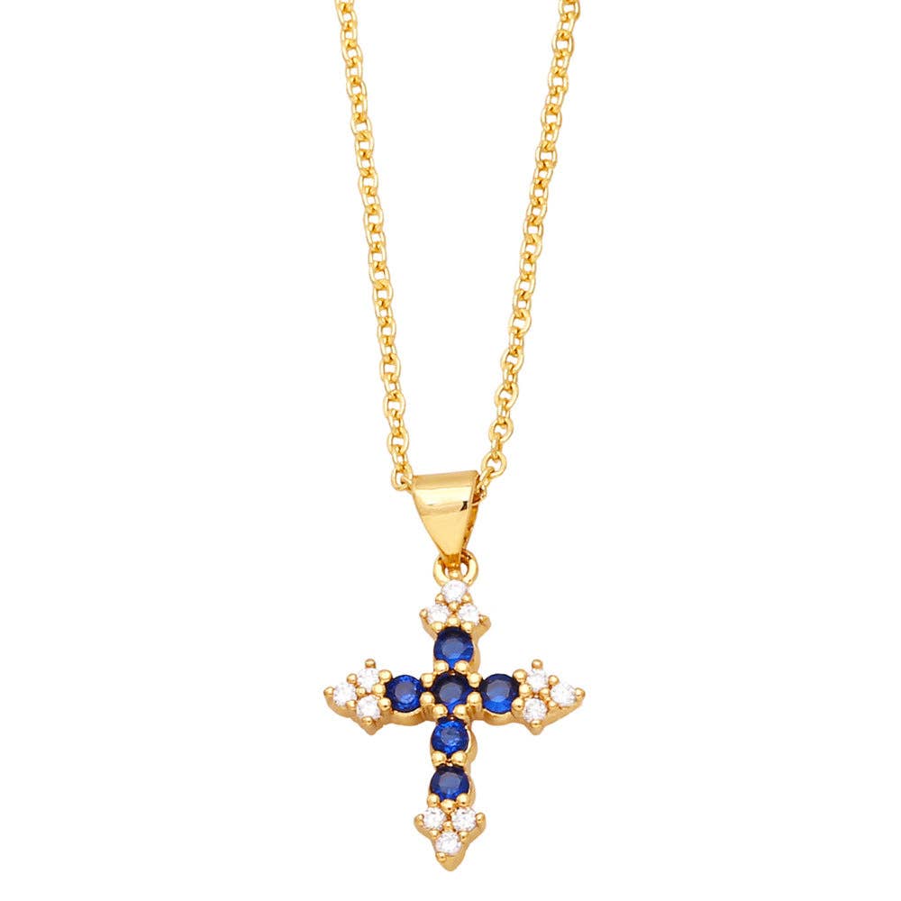 Collier croix  plaqué Or bleu et Cristal