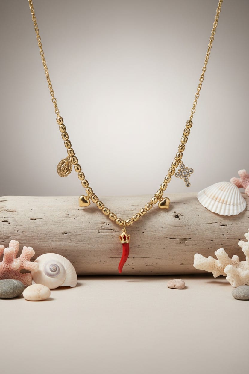 Collier femme avec corail véritable pendentif vermeil