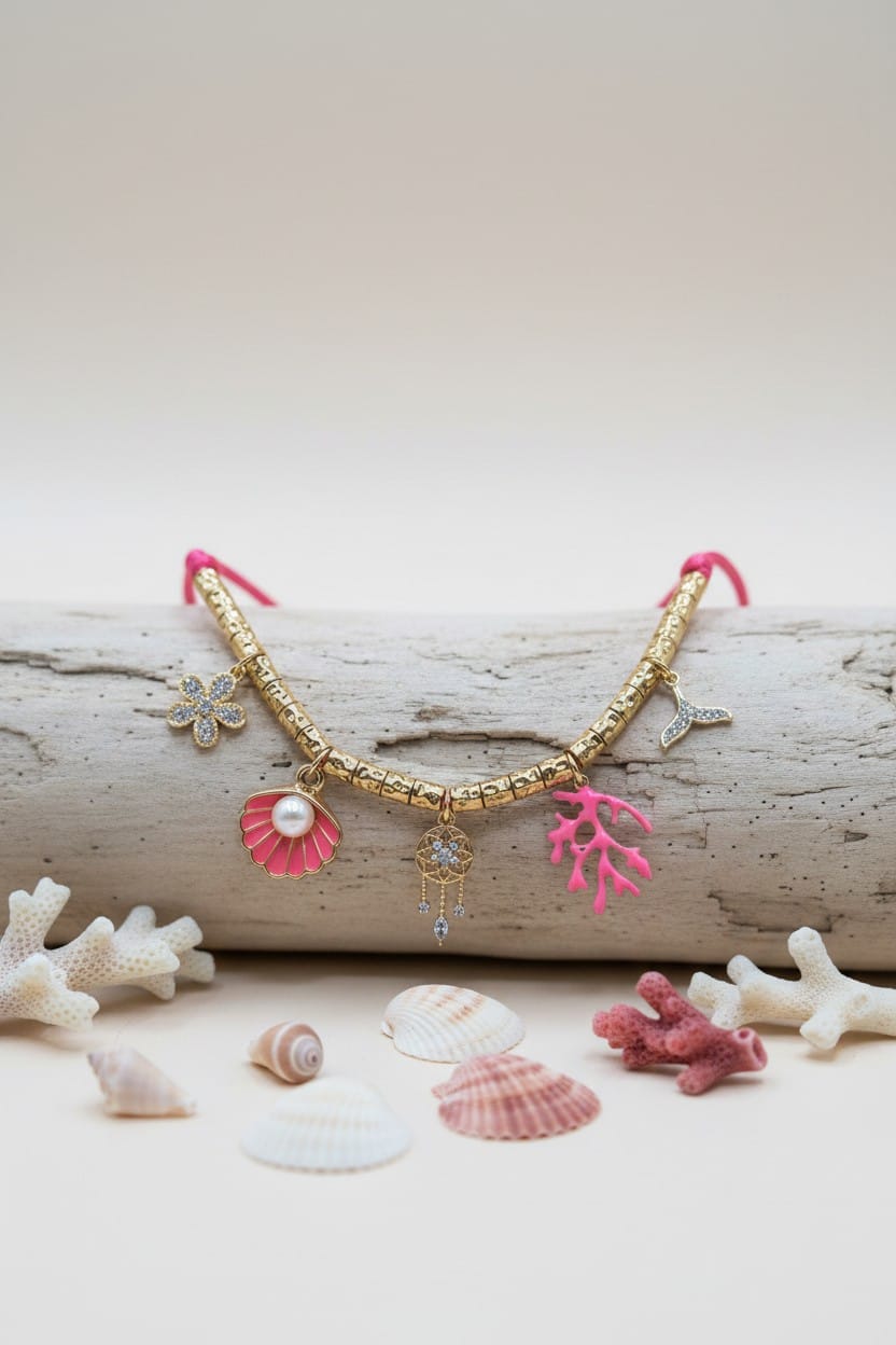 Collier femme réglable acier inoxydable et alliage rose et doré