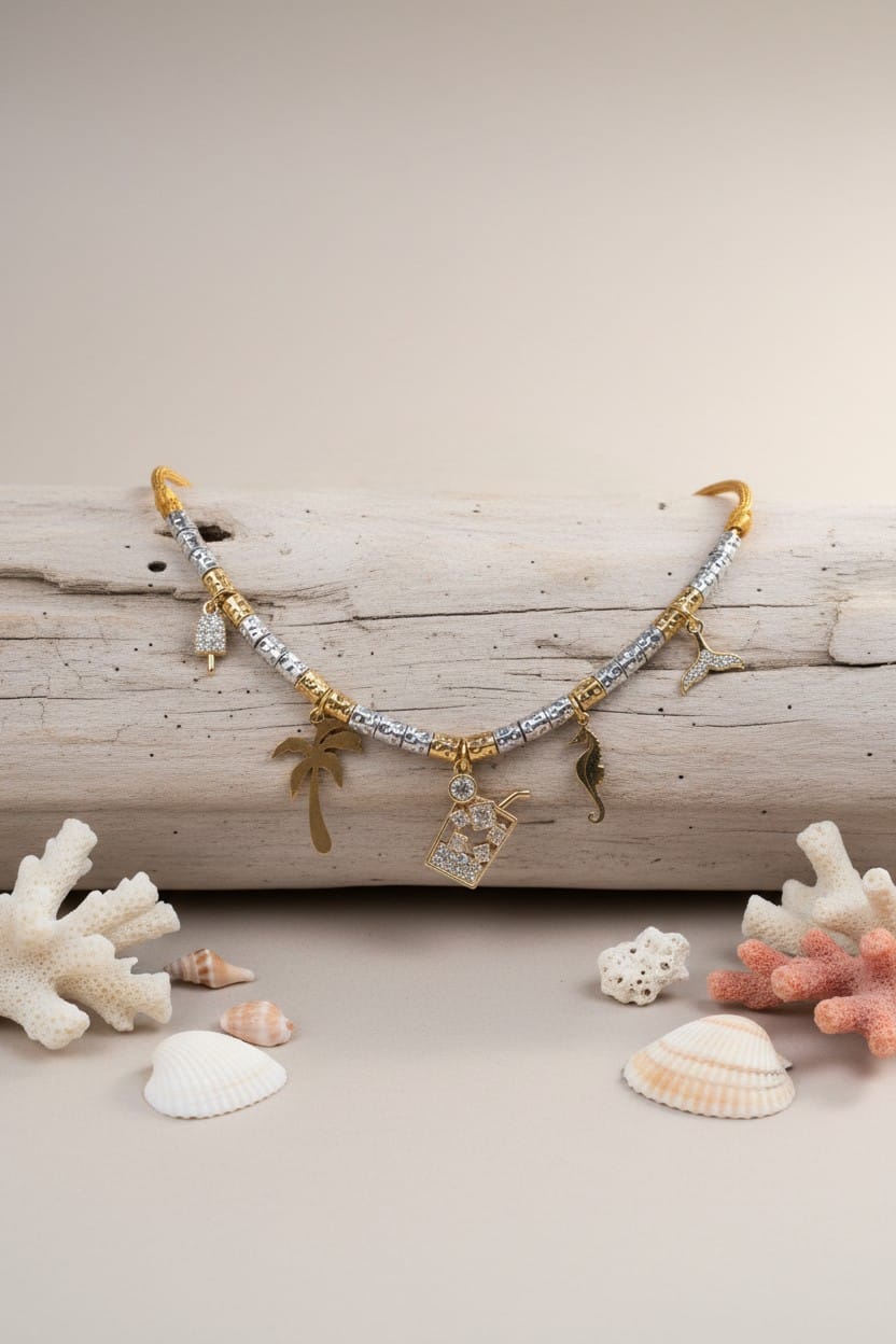 Collier femme réglable doré et argenté &amp; breloques