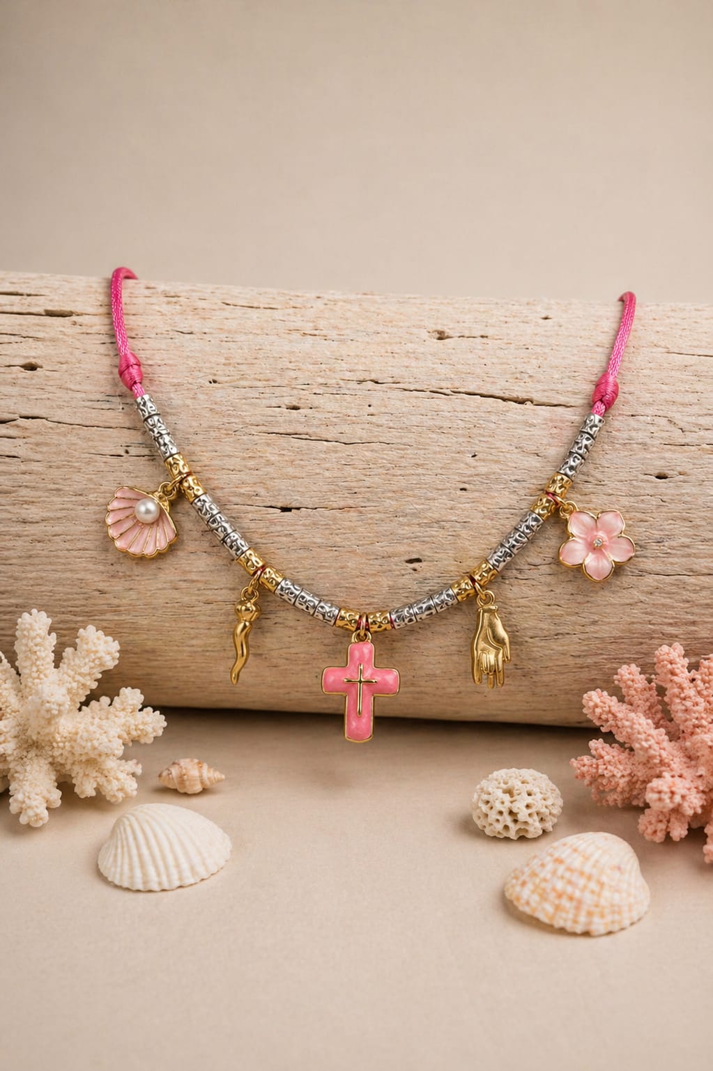 Collier femme croix  &amp; breloques dorées prix doux
