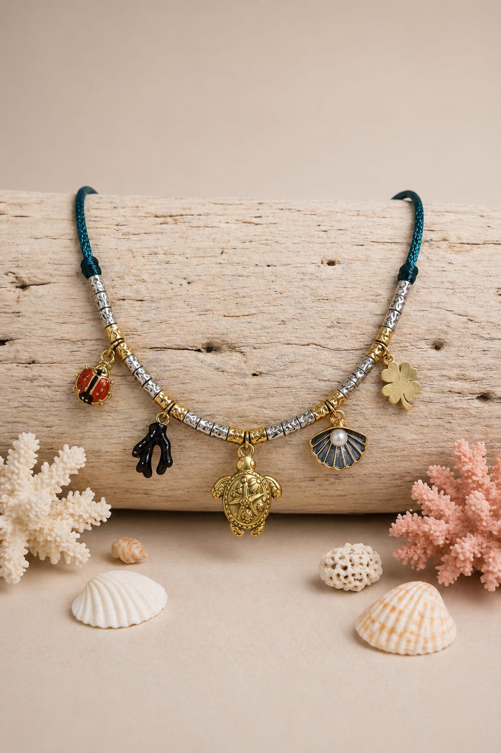 Collier femme tortue &amp; breloques