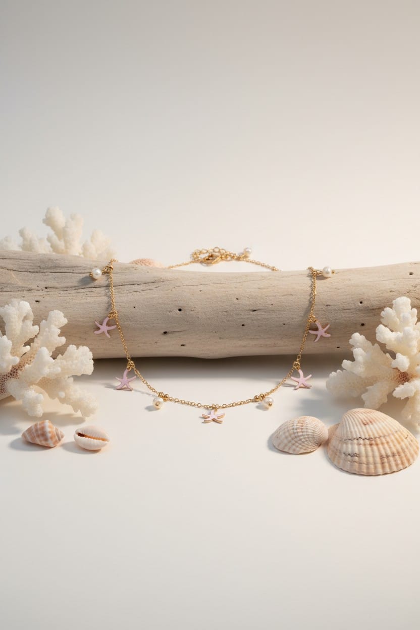 Collier rose avec breloques acier inoxydable
